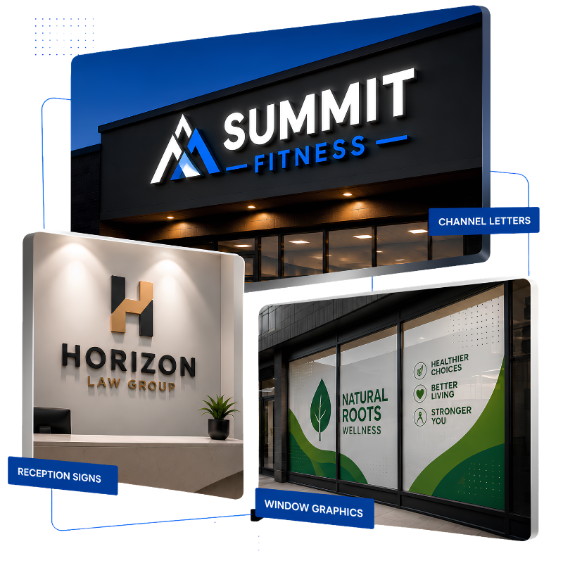 Cannel letters , Reception signs , window graphics
